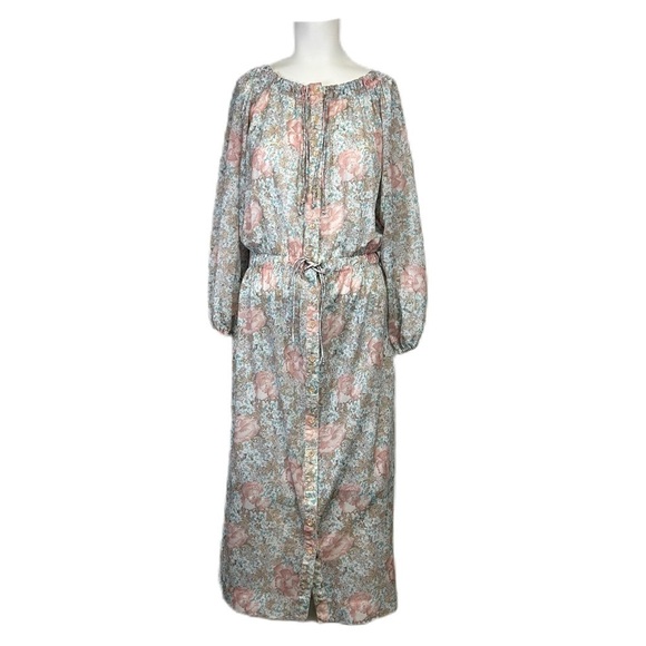Andrea Gayle Dresses & Skirts - Vintage 1970's Sheer Midi Dress Pullover Button Up Duster Kaftan‎ Floral Size M